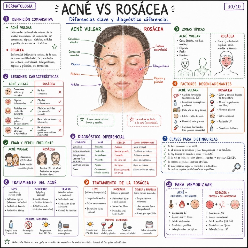 Acné vs Rosácea: Diferencias clave y diagnóstico diferencial
