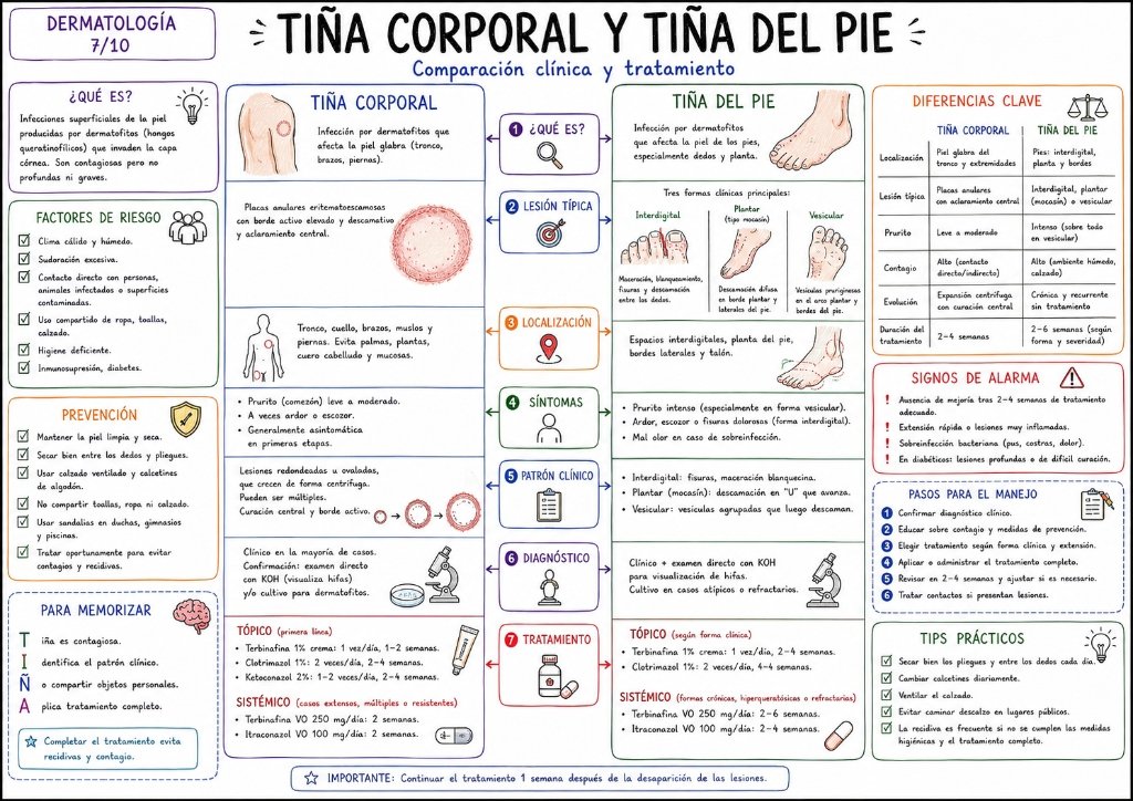 Tiña del Cuero Cabelludo y Candidiasis Cutánea: Placas descamativas y lesiones en pliegues