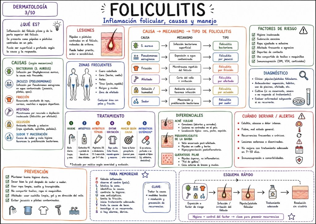 Foliculitis: Inflamación folicular, causas y manejo