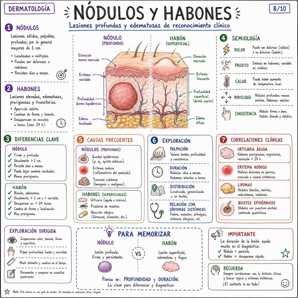 Nódulos y Habones: Lesiones profundas y edematosas