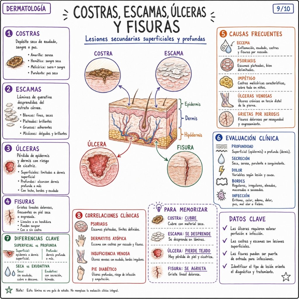 Costras, Escamas, Úlceras y Fisuras: Lesiones secundarias